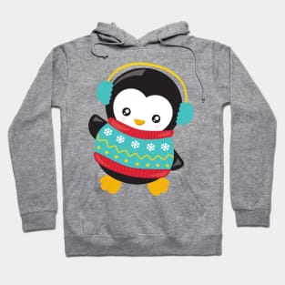 Christmas Penguin, Penguin With Sweater, Ear Muffs Hoodie